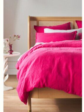 Retired Color - Anthropologie 100% Linen Bright Pink Duvet Cover Queen Size